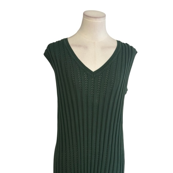 VARLEY Christine Knit Forest Glade Green Maxi Dress L Fall Sleeveless Work Party - Picture 9 of 14